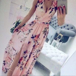 Flora Vneck strapless Maxi dress